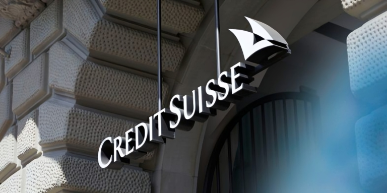 Credit Suisse headquarters with logo, symbolizing the dramatic collapse of the historic Swiss bank.