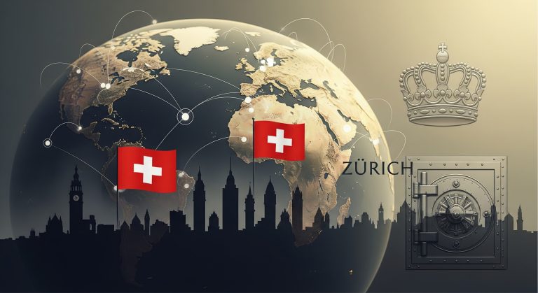 Global connections leading to Switzerland symbolizing sovereign wealth clients partnering with Swiss banks for international investments.